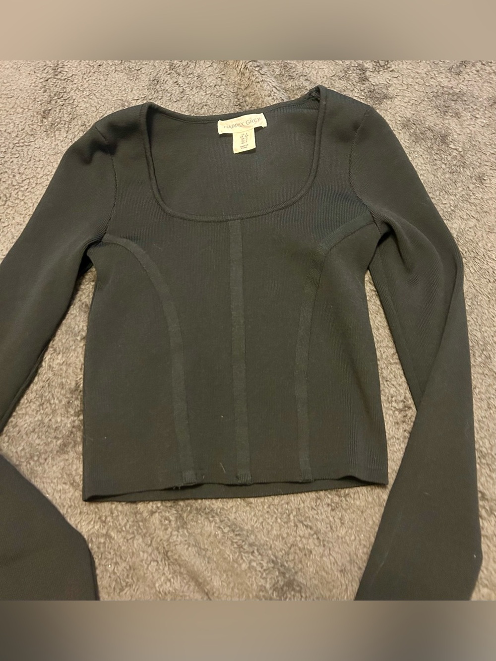 Happily grey Black Long-Sleeve Scoop-Neck Knit Top